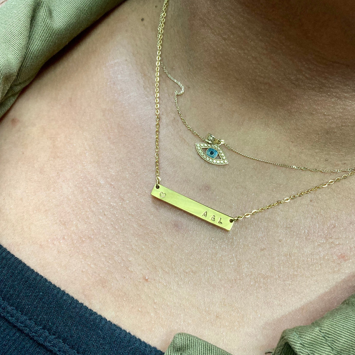 Custom Horizontal Bar Necklace - Hand Stamped