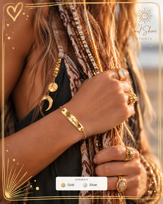 Adjustable Bar Bracelet w/Heart - Engraved