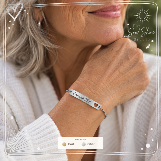Adjustable Bar Bracelet w/Heart - Engraved